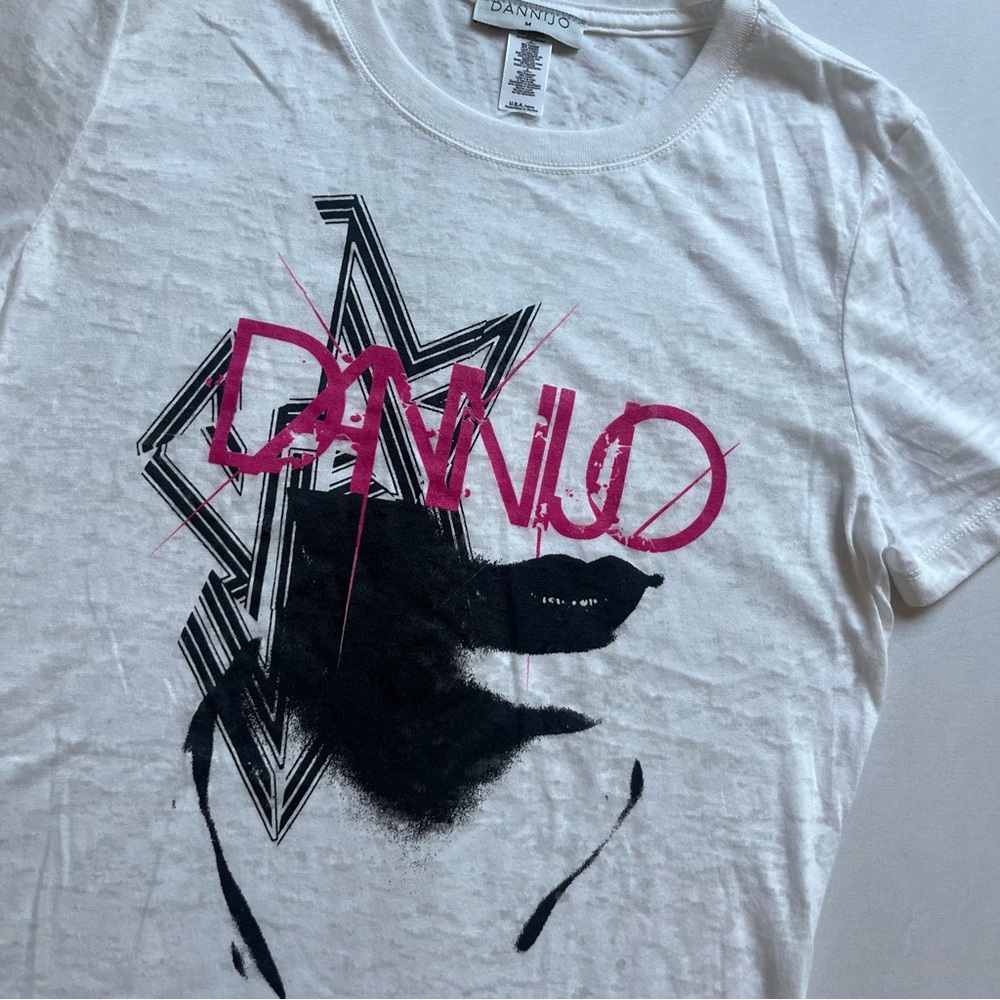 Dannijo White Slub Burnout Knit Crew Neck Graphic Logo Y2k Short Sleeve Tshirt — image 2 of 3
